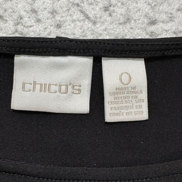 Chico's 0 Women's Small Black Drape Flutter Sleeve Pullover Blouse Layered - Picture 3 of 12